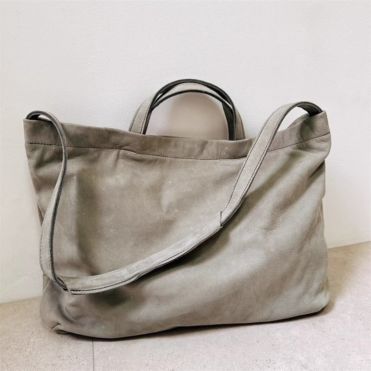 慵懒风头层牛皮大包女托特软皮单肩包女包手提购物袋日系复古直播