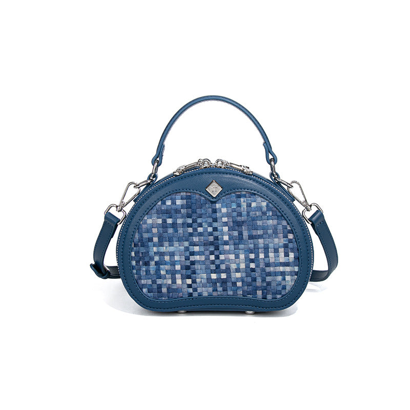 时尚韩版2025新款手拎小圆包小众设计百搭单肩斜跨包休闲编织女包