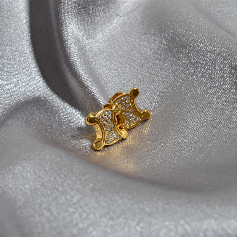 新款赛家celi复古水钻凯旋门耳钉女网红微镶锆石满钻气质耳饰耳环