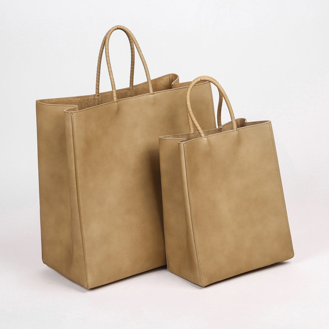 ins风托特包包女2023新款真皮手提包大容量牛皮纸袋包 工厂代发