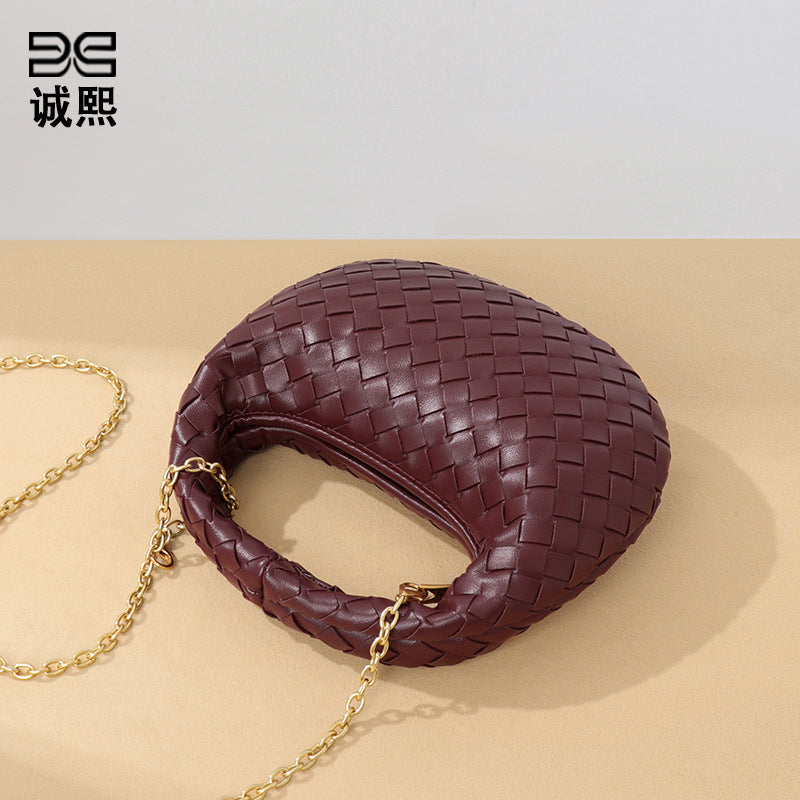 跨境简约时尚手拎饺子包简约手工编织女包工厂批发外贸单肩斜挎包