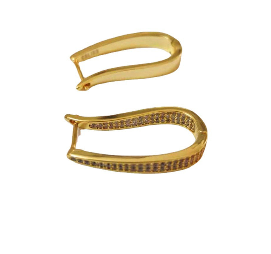 赛家新款耳扣金色满钻镶钻复古气质时尚港风耳饰不规则U形耳环