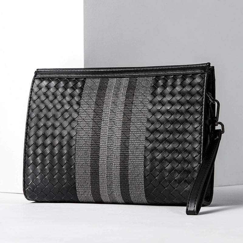 X&BV手包男真皮大容量男士手拿包牛皮编织男包商务休闲信封手抓包