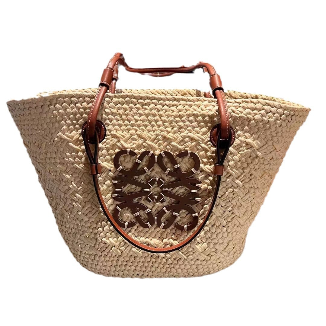 法式藤编草编包2023新款田园风手工编织斜挎托特海边度假单肩包