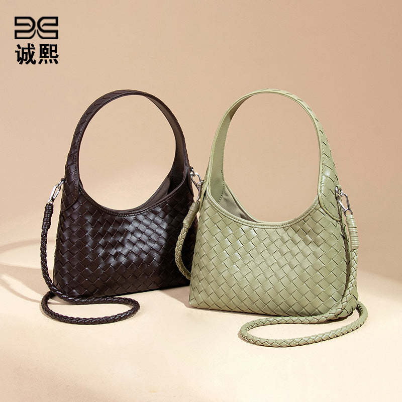 高级感时尚轻奢手拎女包小众单肩斜跨腋下包外贸批发手工编织包包