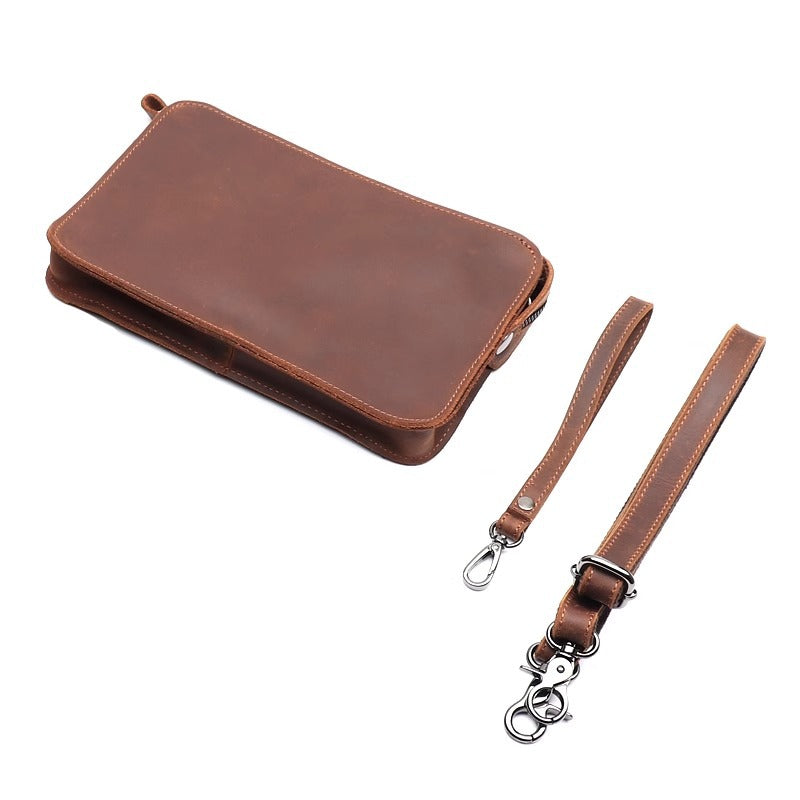 疯马皮牛皮单肩斜挎包男士手工真皮手拿复古ipad公文包A4文件袋女