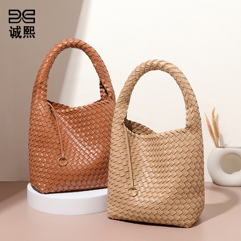 2025亚马逊新款手提编织女包大容量高级感托特包休闲百搭子母包包