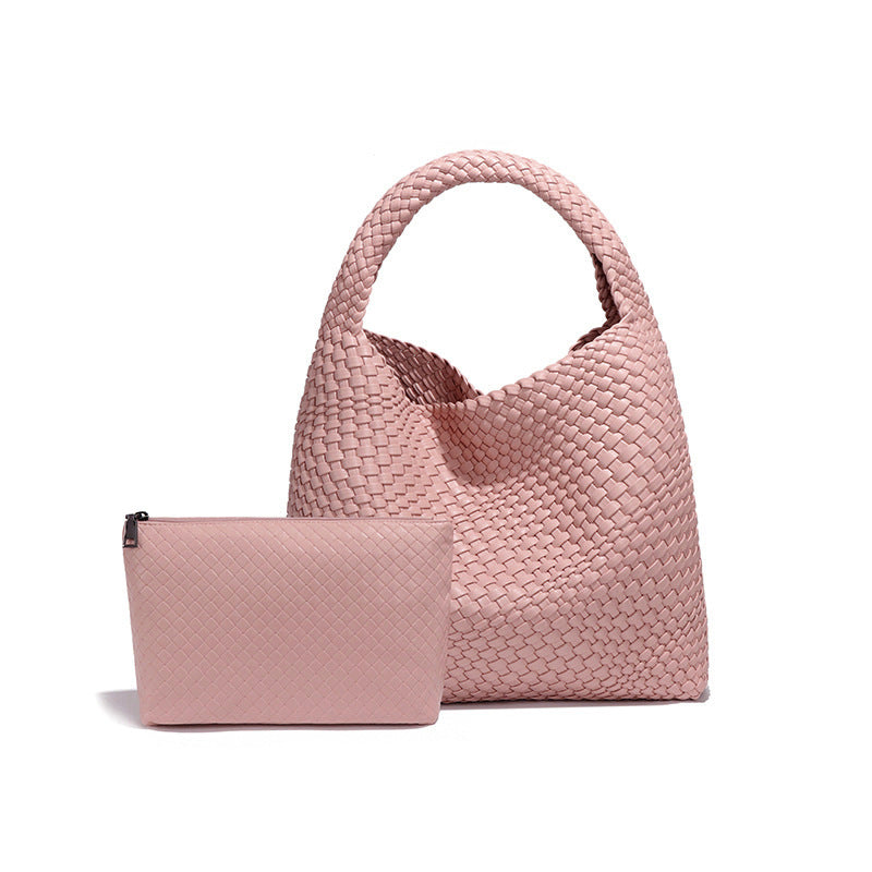 工厂2025新款大容量子母包女时尚潮流腋下单肩手工编织女包软质感