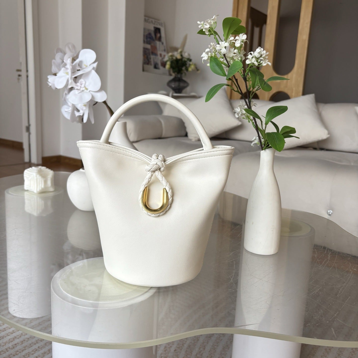 2025新款跨境编织绳结水桶包真皮手拎菜篮子包单肩斜挎小包包女