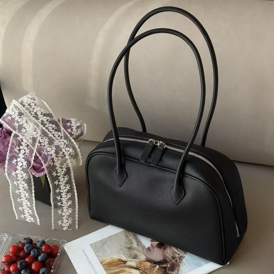 2025新款韩版小众设计头层牛皮波士顿通勤包单肩包斜挎包