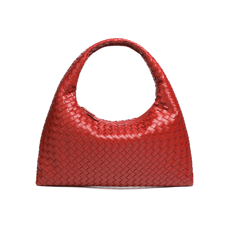 通勤百搭大容量复古手提女包质感休闲单肩腋下包时尚手工编织包包