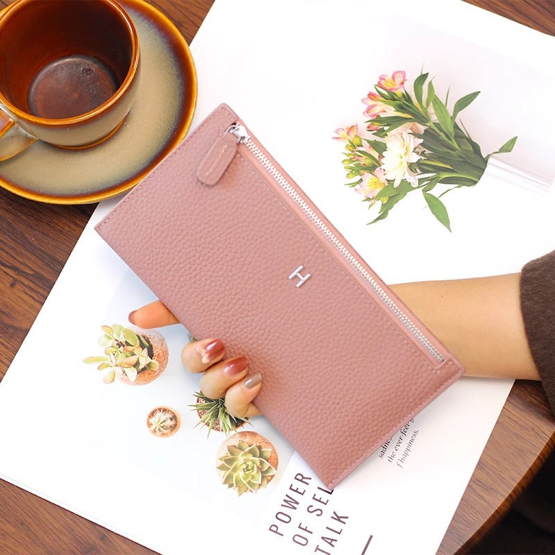 超薄真皮钱包女士2024新款高档头层牛皮手拿手机包卡包精致零钱包