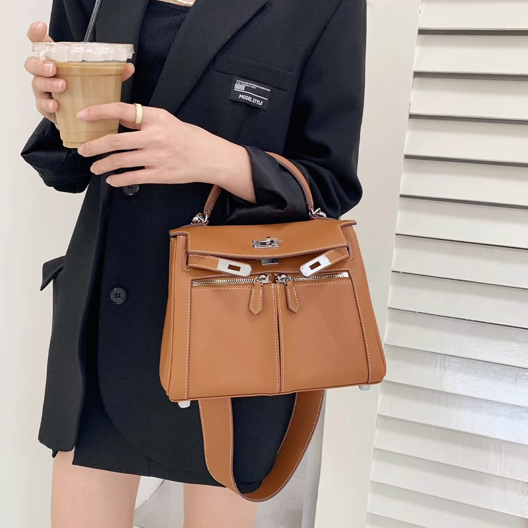 Swift皮 双口袋凯莉 lakis女高级感大容量手提包百搭通勤单肩斜挎