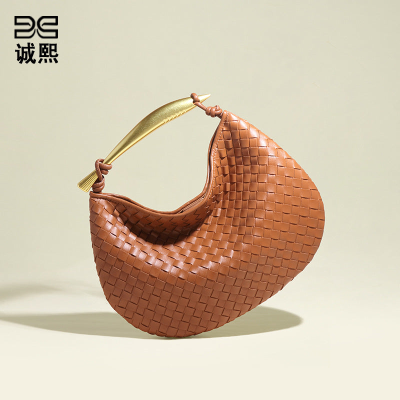 广州工厂直销包包沙丁鱼手工编织复古时尚质感单肩斜挎月牙饺子包