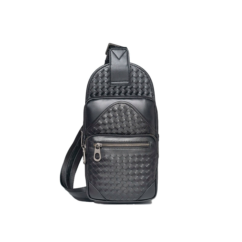X&BV胸包男真皮休闲青年潮男背包编织单肩斜挎包男士新款多功能包