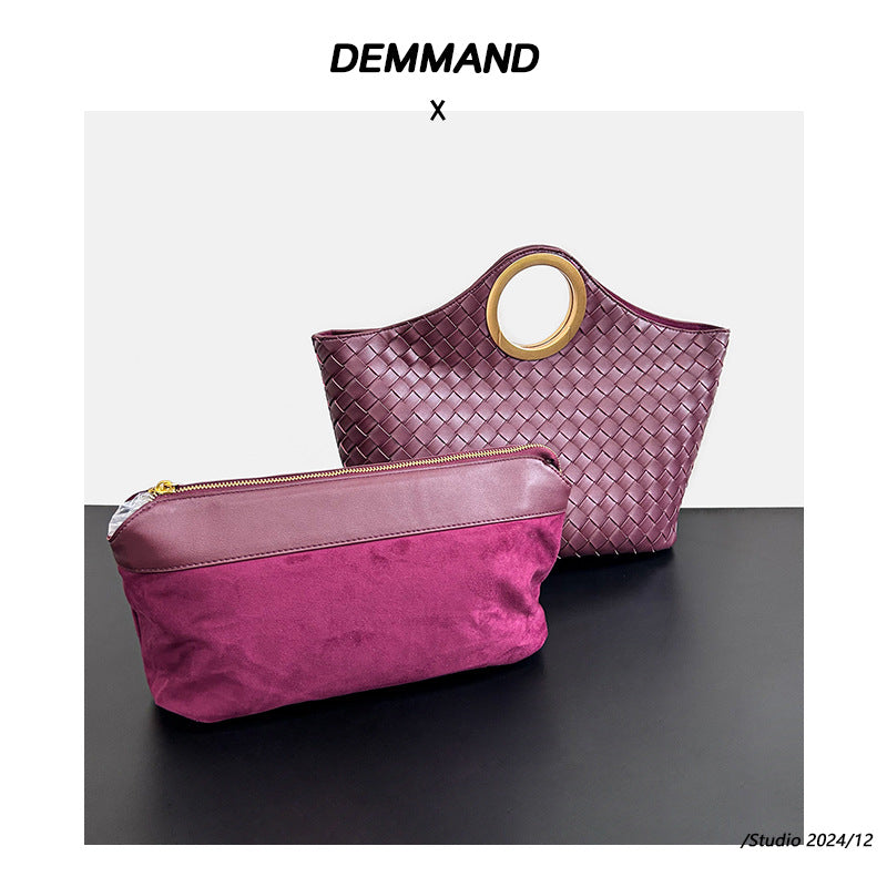 圆环手提包高级感菜篮子水桶包新款牛皮时尚通勤托特包斜挎肩包包