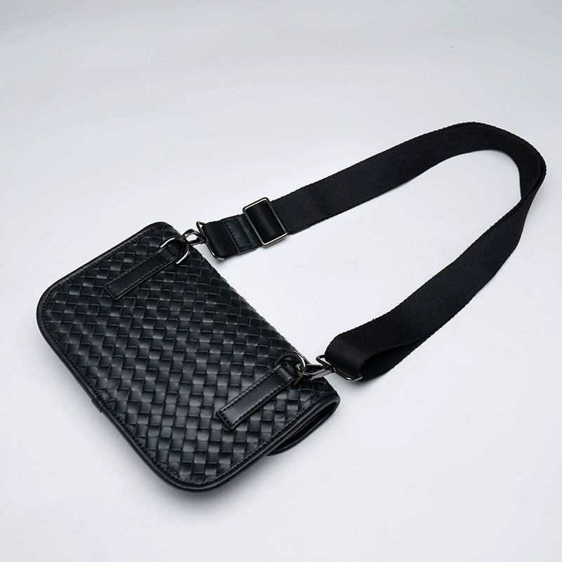 x&bv男士胸包真皮时尚小背包编织男包单肩包头层牛皮多功能斜挎包