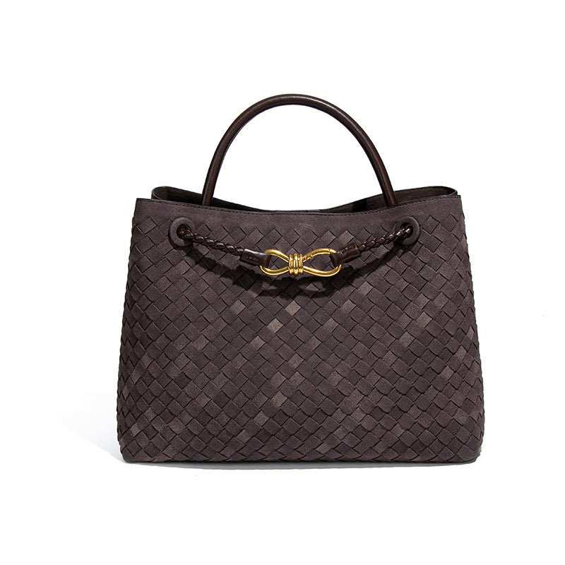 2025新款大容量手提托特包手工编织女包质感磨砂麂皮绒单肩斜跨包