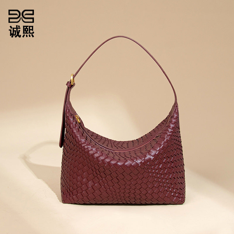 2025开春新款手工编织包包时尚单肩腋下包大容量通勤手提饭盒包女