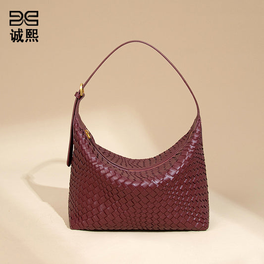 2025开春新款手工编织包包时尚单肩腋下包大容量通勤手提饭盒包女