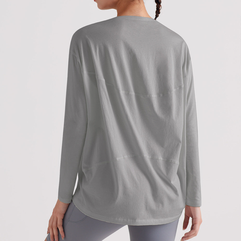 宽松运动上衣女透气速干健身短袖T恤防晒瑜伽服龟背长袖休闲罩衫