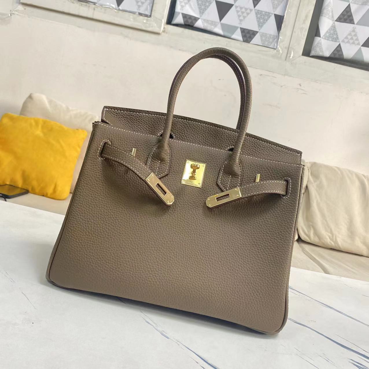 包包女荔枝纹牛皮铂金包头层牛皮凯莉包手提包BK25/30/35togo牛皮