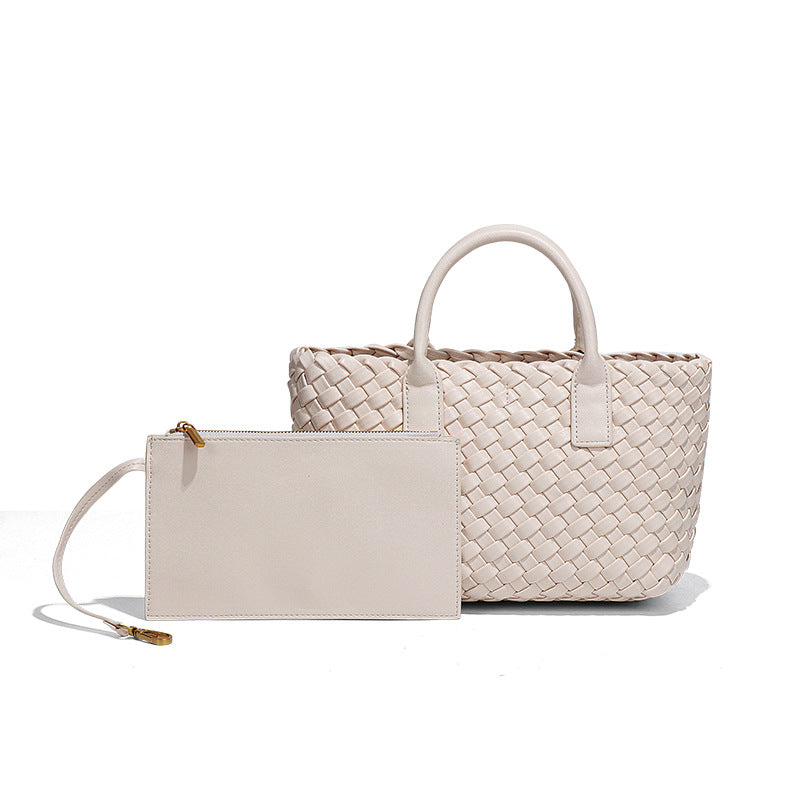 欧美大容量通勤包女简约休闲手提包时尚手工编织包潮流单肩斜挎包