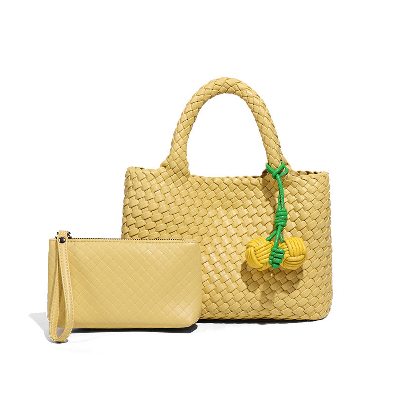 小众编织手提女包新款软皮休闲单肩斜挎包时尚百搭手拎小托特包包