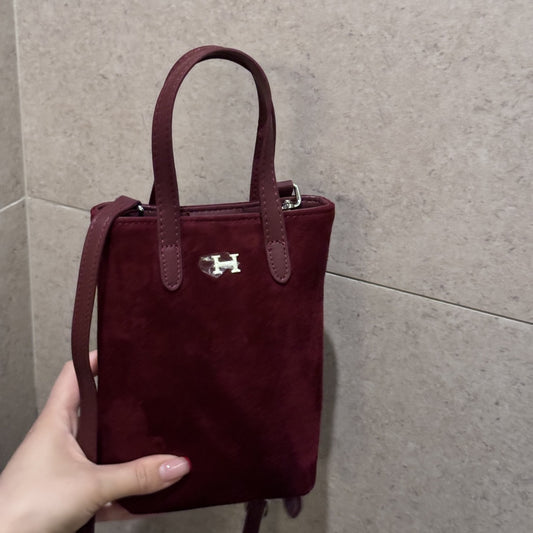 小众头层磨砂皮手机包麂皮绒面单肩斜挎包简约时尚女包轻便小包包