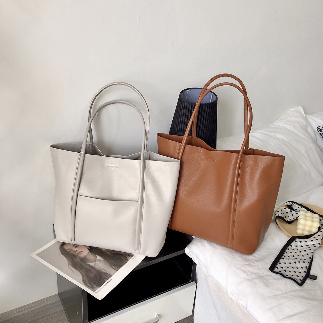 小众托特包女大容量 黄牛皮头层自然摔 上班通勤包高级感牛皮大包