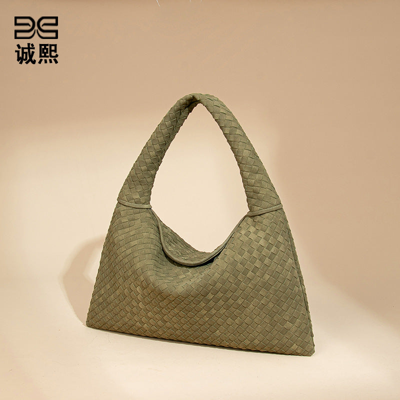 2025新款磨砂编织女包质感纯色百搭单肩腋下包大容量通勤托特包包