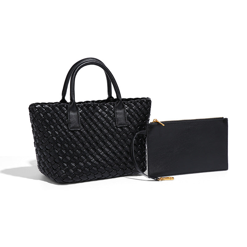 跨境2025新款撞色女士手提包时尚潮流手工编织包高级感单肩斜跨包