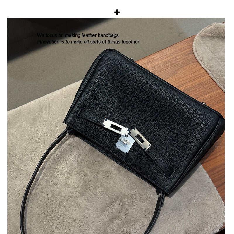 高级感凯莉腋下女包秋冬新款头层牛皮通勤百搭复古单肩斜挎小方包