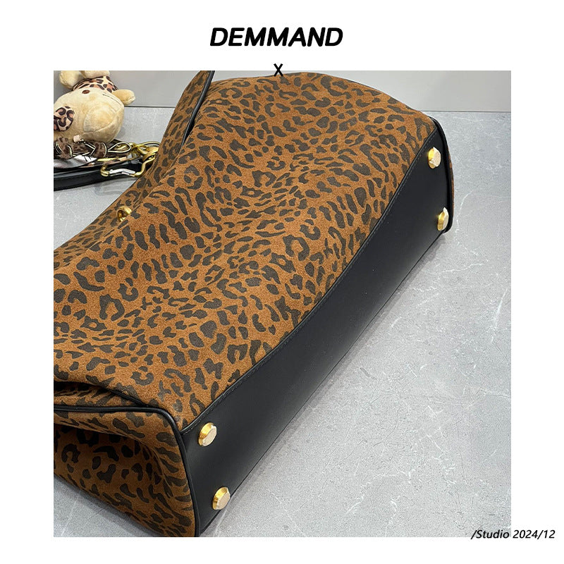 2024秋冬新款时尚通勤马毛羽毛包豹纹腋下单肩包百搭手提斜挎包女