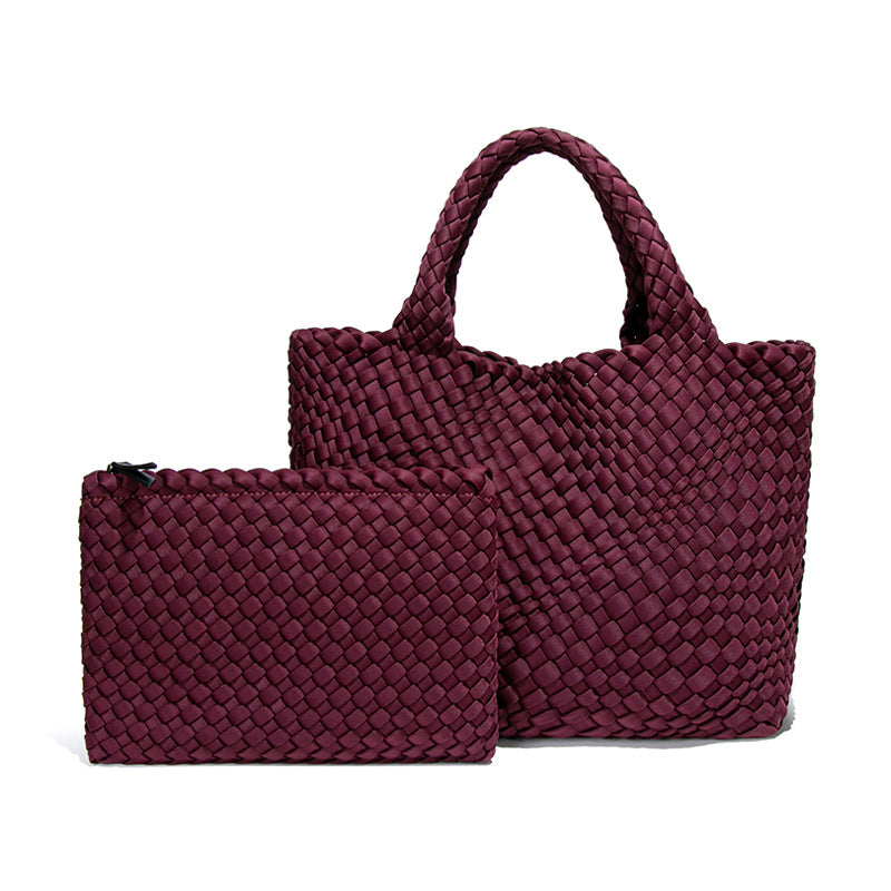 欧美复古手工编织大容量手提单肩包女士气质休闲百搭潮子母托特包