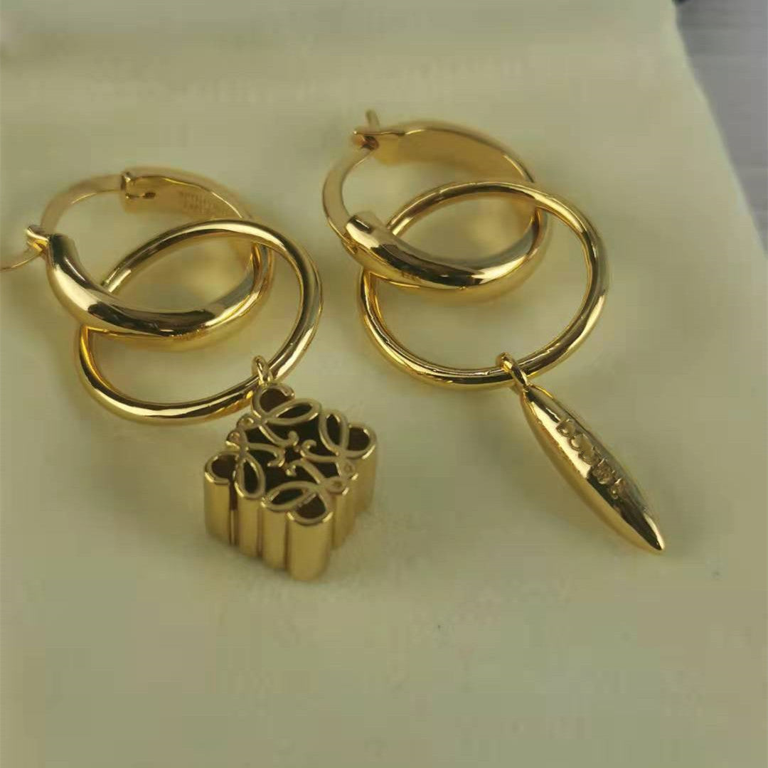 罗家立体镂空月饼方块耳环可拆卸耳钉复古高级感耳饰不对称耳圈