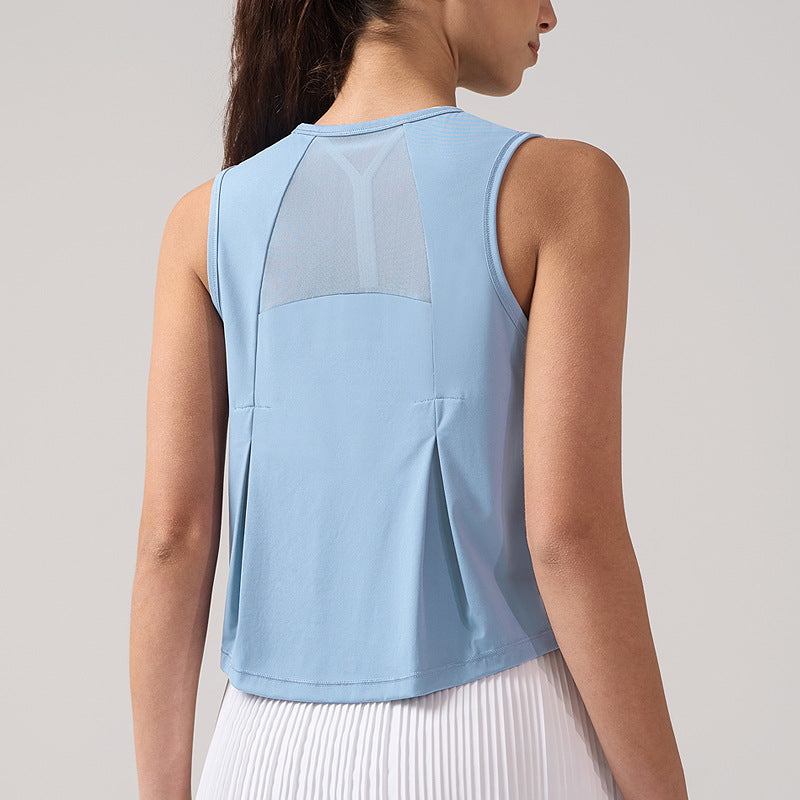 lulu短款运动背心女网纱芯吸速干透气无袖瑜伽服上衣休闲圆领罩衫