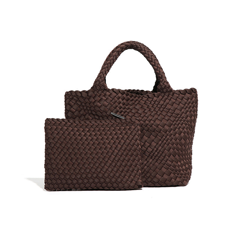 欧美复古手工编织大容量手提单肩包女士气质休闲百搭潮子母托特包