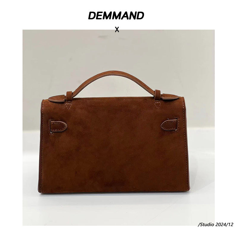 2024新款头层麂皮磨砂牛皮凯丽包时尚锁扣单肩手提斜挎包包