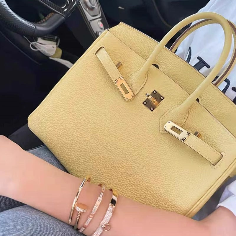 欧美外贸款头层牛皮荔枝纹铂金包真皮女包手提包单肩斜挎凯莉大包