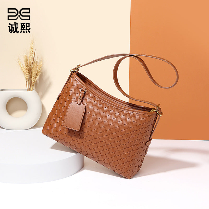 外贸手工编织包包时尚复古两件套单肩斜挎女包质感休闲腋下子母包