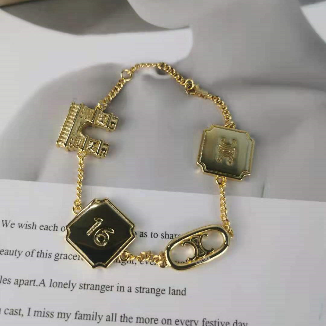 赛家新款项链手链立体凯旋门浮雕牌高级中古Vintag粗链条项链手链