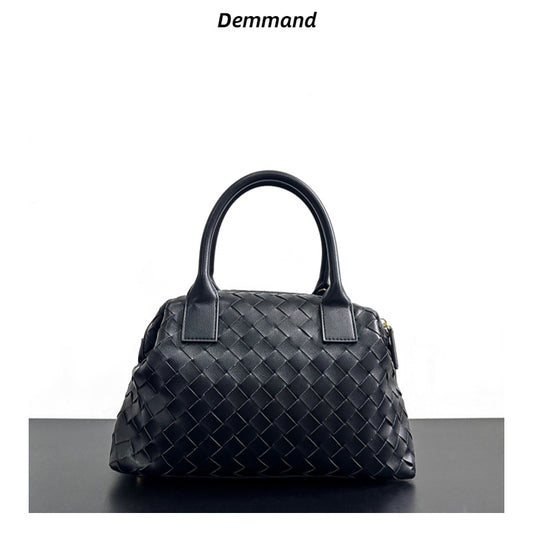 真皮编织女士手提包2023新款奢品时尚简约枕头包手提单肩斜挎女包