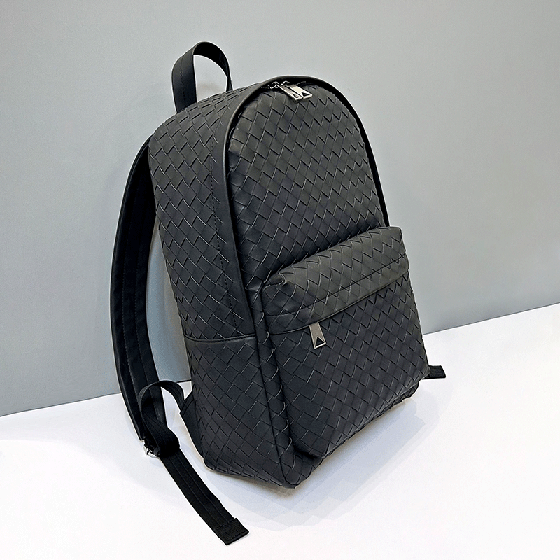 X&BV时尚背包男士双肩包新款大容量真皮编织旅行书包男商务休男包