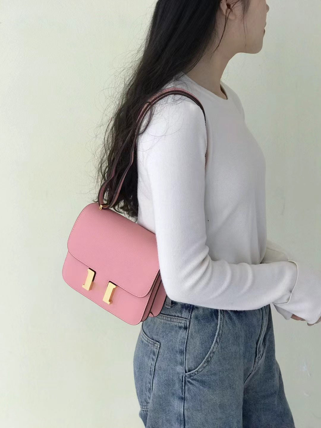 H扣康康包头层牛皮高级感空姐包经典百搭斜跨小方包时尚真皮女包