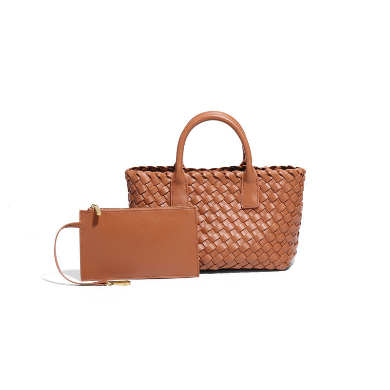 欧美大容量通勤包女简约休闲手提包时尚手工编织包潮流单肩斜挎包