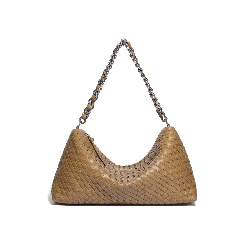 时尚简约单肩斜跨包高级感百搭手提腋下包通勤大容量手工编织包包