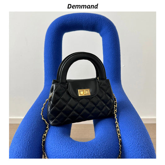 2023新款小香风复古小巧菱格手提包链条斜挎牛皮小包女简约时尚