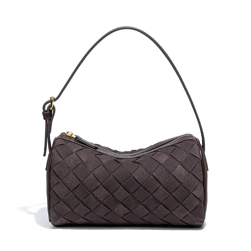 新品磨砂皮手工编织包轻奢小众单肩腋下包手提百搭潮流斜挎枕头包