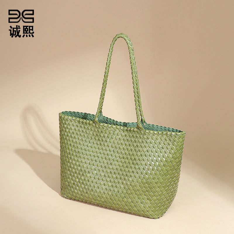 夏季新款大容量手工编织包女士休闲手提托特包时尚单肩腋下子母包